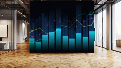 Abstract financial graph with uptrend line and bar chart of stock market on blue color background Wall mural