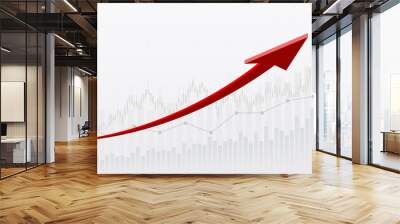 Abstract financial graph with uptrend line and red 3d arrows in stock market on white color background Wall mural