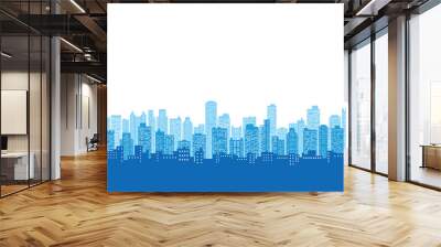 blue color of silhouette city skyline, Cityscape in white color sky background Wall mural