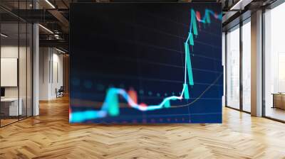 Close up financial chart with uptrend line graph in stock market on monitor background
 Wall mural