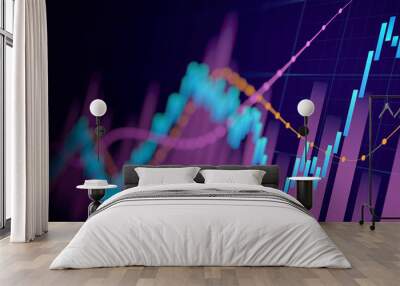 financial graph with up trend line candlestick chart in stock market on neon color widescreen backgr Wall mural