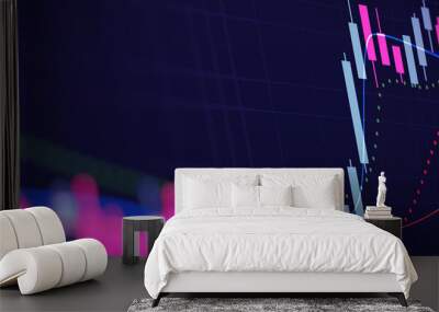 Financial graph with up trend line candlestick chart in stock market on neon color Widescreen background
 Wall mural