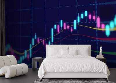 Financial graph with up trend line candlestick chart in stock market on neon color Widescreen background
 Wall mural