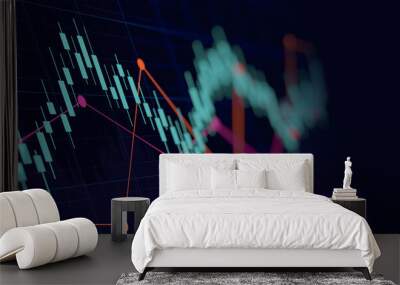 Financial graph with up trend line candlestick chart in stock market on neon color Widescreen background
 Wall mural