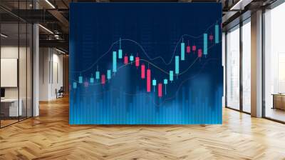 Financial graph with up trend line candlestick chart in stock market on neon color Widescreen background
 Wall mural