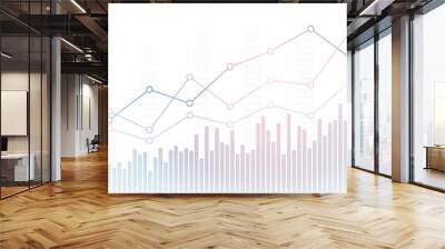 Widescreen abstract financial chart with line graph and glowing light on white color background Wall mural