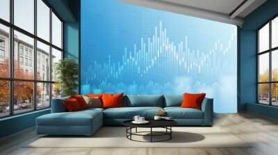 Widescreen abstract financial chart with uptrend line graph and candlestick on black and blue color background Wall mural