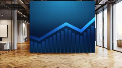 Widescreen Abstract financial graph with uptrend line arrow and bar chart of stock market on blue color background Wall mural