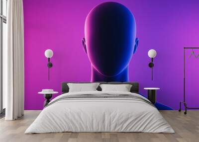 Abstract faceless figure in purple and blue gradient lighting, representing futuristic AI technology, digital identity, and minimalism in modern design and creative artwork Wall mural