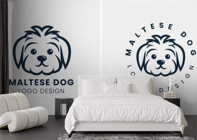 Beautiful cute Maltese dog logo, Maltese, Silhouettes Dog Face SVG, black and white Maltese vector Wall mural