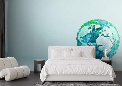 Globe made from plastic waste highlights environmental pollution, plastic waste crisis, recycling, sustainability, global responsibility, and environmental conservation awareness. Wall mural