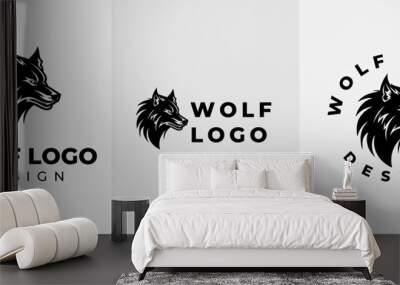 Vintage Wild Wolf Logo Vector Illustration. wild head wolf fierce face logo design inspiration Wall mural