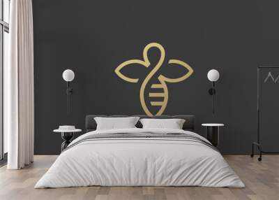 Bee honey creative vector icon symbol logo. Hard work linear logotype. Wall mural