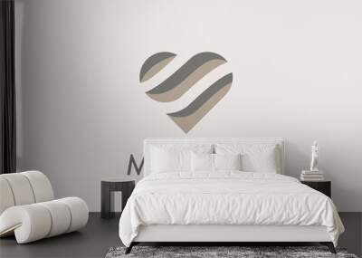 Heart vector logo design. Valentines day core ribbon creative logotype. Wall mural