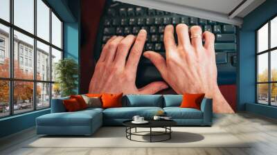 Man's hands print on the laptop Wall mural