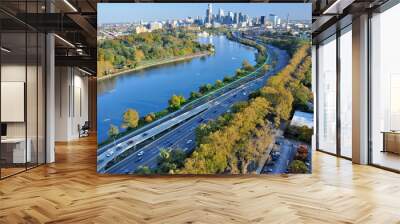 Philadelphia skyline with Schuylkill River, Pennsylvania, USA Wall mural