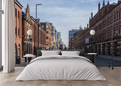 An empty streetscene of one of Central Manchester's busiest city centre streets taken during lockdown.  Wall mural