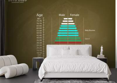 2016-2020 Population Pyramids Graphs with 4 Generation Wall mural