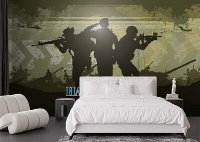 Military vector illustration, Army background, soldiers silhouettes, Happy veterans day .	
 Wall mural