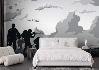 Military vector illustration, Army background, soldiers silhouettes. Wall mural