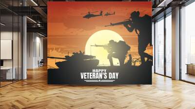 Military vector illustration, Army background, soldiers silhouettes. Wall mural