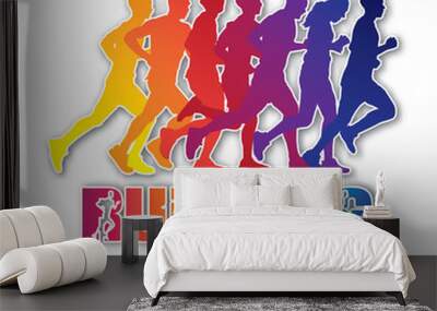 Running silhouettes. Vector illustration, Trail Running, Marathon runner.	 Wall mural