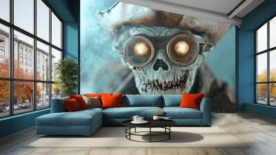 Zombie pirate captain on a haunted ship, eerie fog, glowing eyes, maritime horror, Halloween undead sailor Wall mural