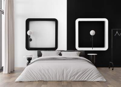 black and white frames on white and black color background, copy space, contrast and opposite concept Wall mural