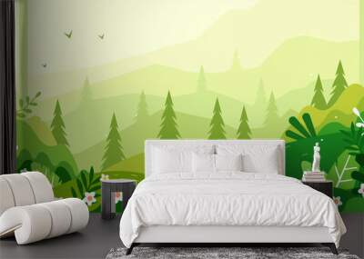 Beautiful Green Scenery Vector Illustration Wall mural