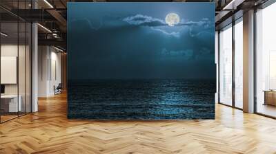 Blue moon light reflecting off ocean. Romantic twilight moonlight Wall mural