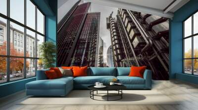 Dystopian metropolis. Film noir gothic style industrial architecture landscape image Wall mural