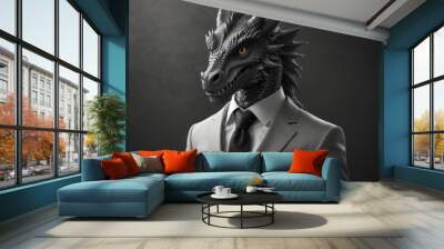 Elegant Dragon Headshot in Monochrome Suit Gen AI Wall mural