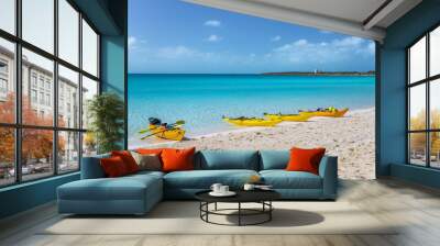 Kayaks by a tropical ocean in the Bahamas Wall mural