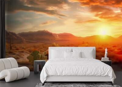 sunset in the desert mountains Wall mural