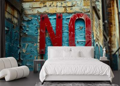 No - Word written on a textured wall Gen AI Wall mural