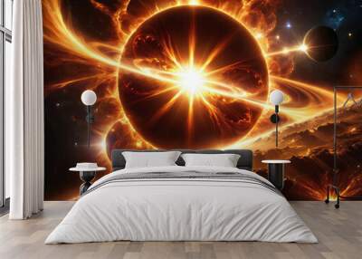 Stellar Burst - Unreal cosmic scenery with stellar explosion, solar flare, and lunar eclipse Gen AI Wall mural