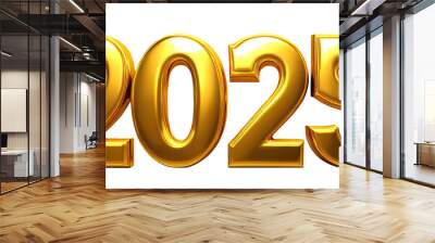 Shiny Golden 2025 isolated on White Background: New Year Festivities Wall mural