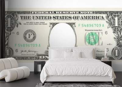 U.S. 1 dollar border. with Empty middle area. One dollar bill with hole instead of face. Wall mural