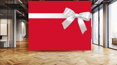 Gift white bow and satin ribbon. Isolated realistic design element for holiday gift decoration, gift card, present, discount and special offer. Wall mural