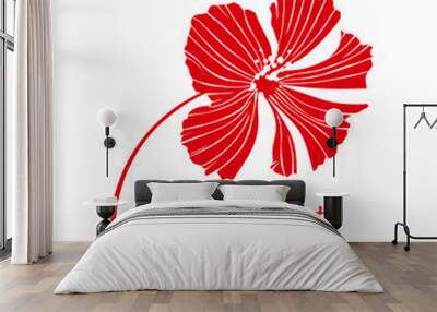 Red hand drawn flower isolated on white. Creative drawing for cosmetics and health and beauty industry. Interior decor design element, graphic print for textiles and clothing. Wall mural