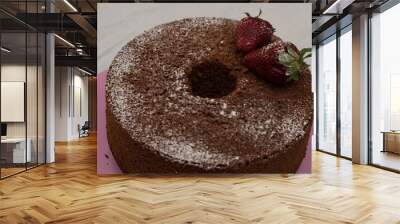 strawberry chiffon cake with cocao powder. Wall mural