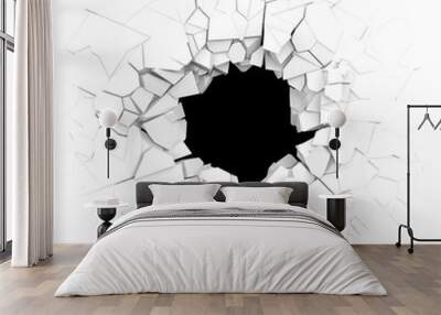 Broken white wall with a hole in the center. 3d illustration. Wall mural