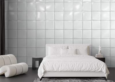 White squares ceramic tile on the wall. 3d render. Wall mural