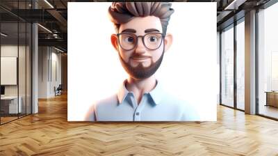 3D icon avatar cartoon hipster character, stylish smiling man with beard with tablet, cartoon close up portrait on isolated on transparent png background. Generative ai Wall mural