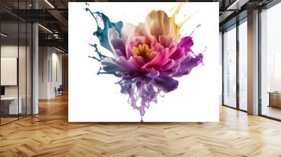 Abstract paint splatter peony flower and paint splash closeup isolated Transparent background png. Generative ai Wall mural