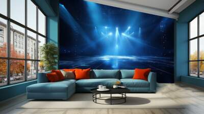 Background for advertising, concert stage and blue spotlights. AI generative Wall mural