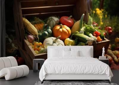 Box of vegetables, autumn harvest. AI generative. Wall mural