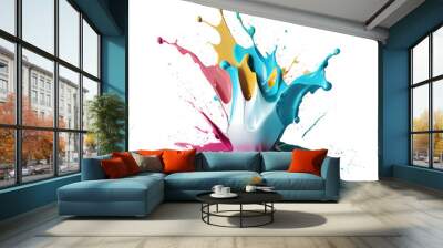 Colorful pastel color acrylic paint splashing isolated transparent png background. Generative AI Wall mural