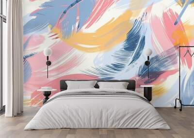 Dynamic feather brushstrokes in pastel hues in seamless pattern. Suitable for spring and summer decor, fashion textiles or creative stationery. Modern design for stylish backgrounds Wall mural