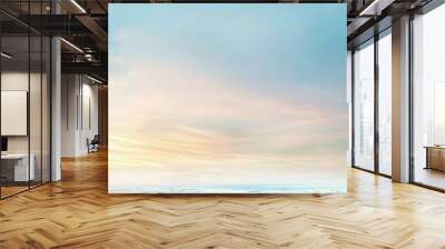 Panoramic illustration of light blue sky with cloudy haze and sea on horizon. Serene minimalistic design ideal for modern digital art, wallpapers and backgrounds for various projects Wall mural